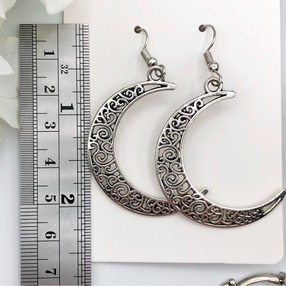 Bali Style Openwork Filigree Silver Tone Hoop Earring Lot Crescent Huggie Boho - Picture 12 of 15